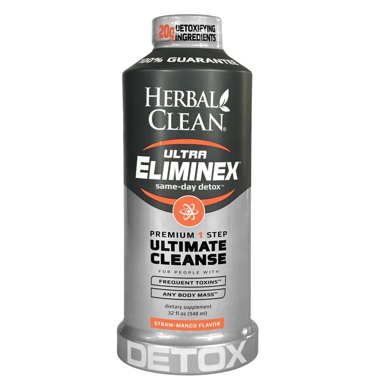 Herbal Clean Same Day Ultra Eliminex Detox Cleanse Drink 32 fl oz StrawMango Flavor Full Body Cleanse Detox Drink with Milk Thistle Seed for high Toxin Vitamin B12 for Men Women